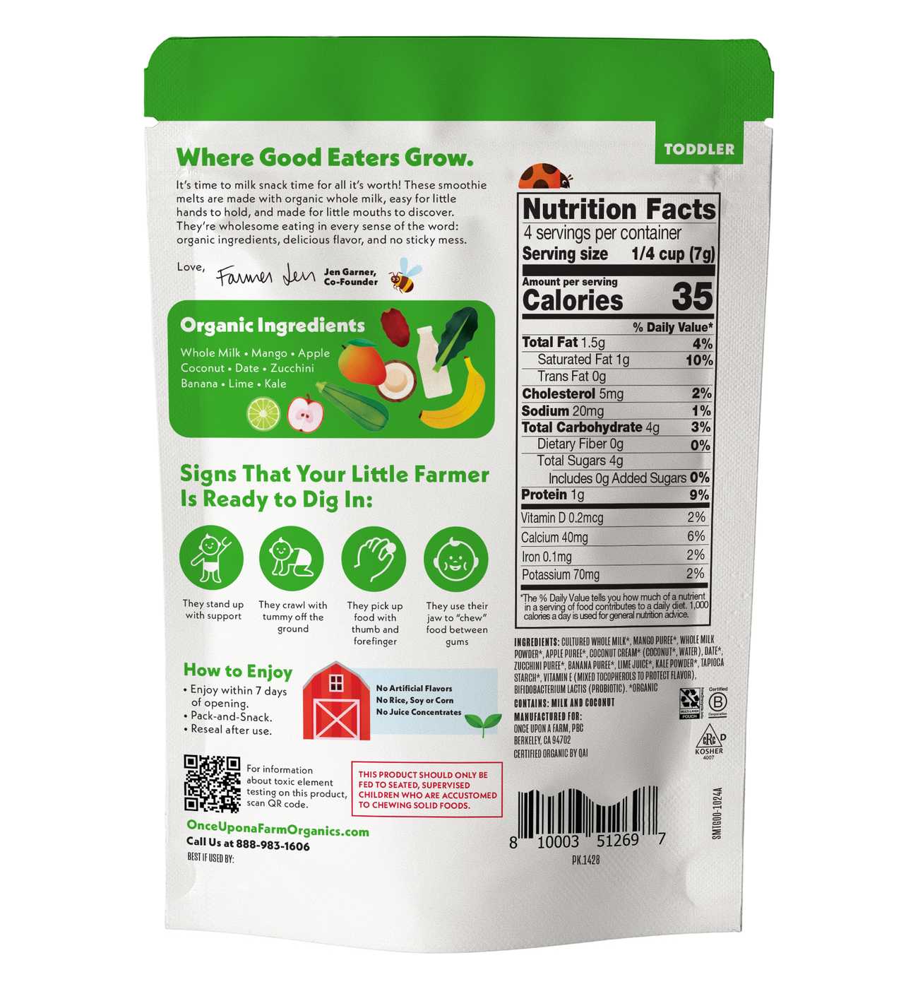 Once Upon a Farm Organic Toddler Smoothie Melts - Tropical Greens; image 2 of 2