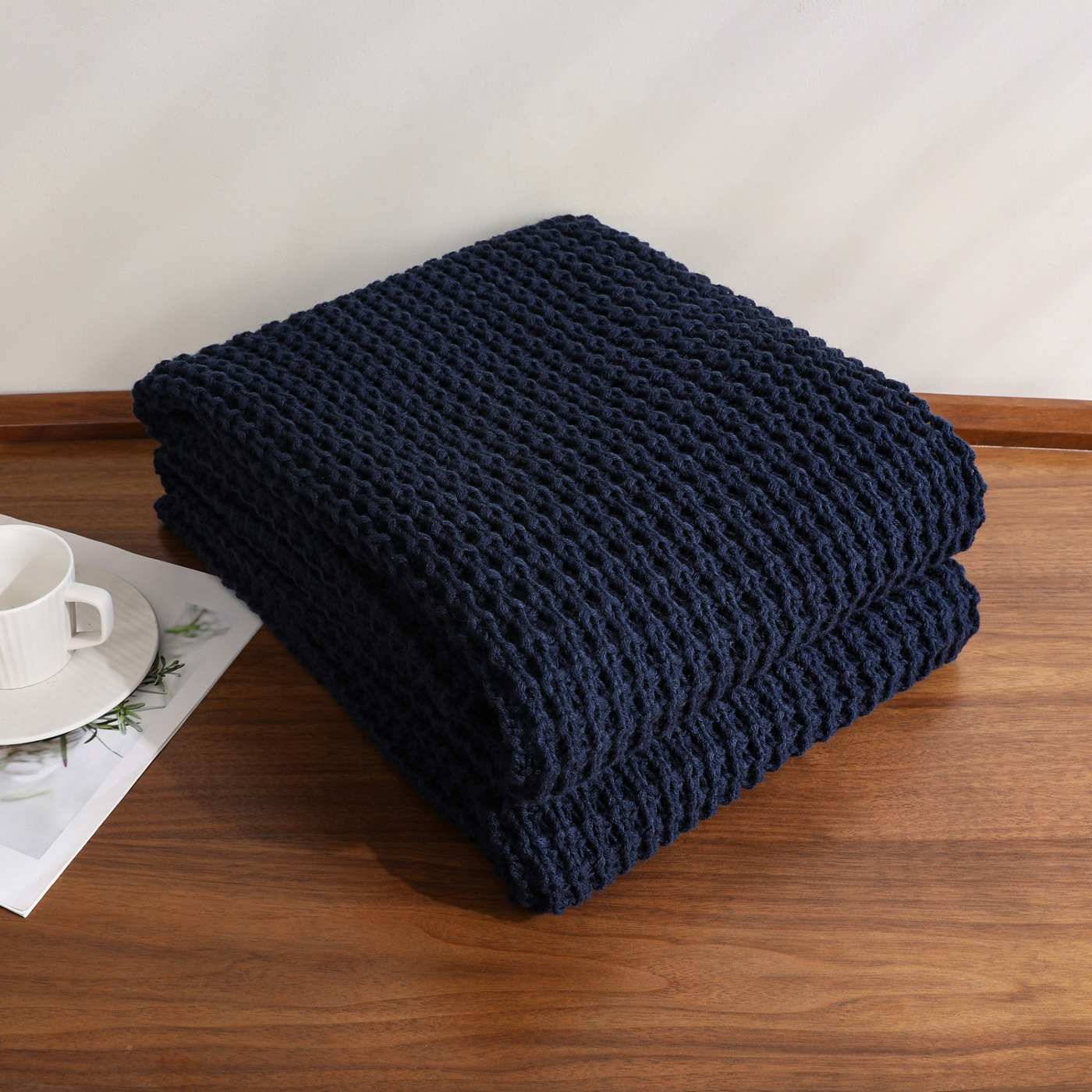 Haven + Key Oversized Knitted Throw Blanket - Blue - Shop Seasonal