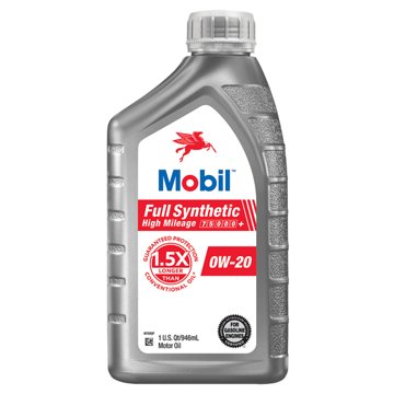 Mobil Full Synthetic High Mileage Motor Oil 0W-20, 1 qt