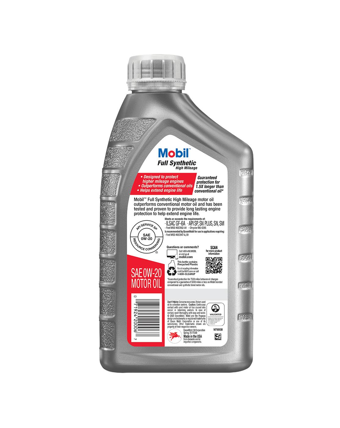Mobil Full Synthetic High Mileage Motor Oil 0W-20; image 2 of 2