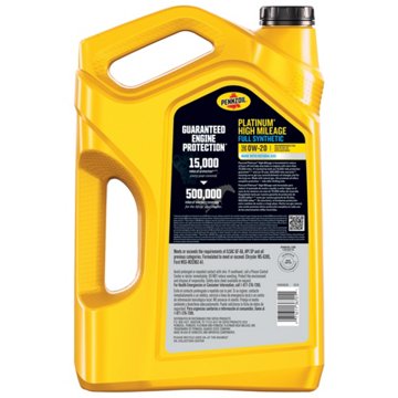 Pennzoil Platinum High Mileage Full Synthetic 0W-20 Motor Oil, 5 qt