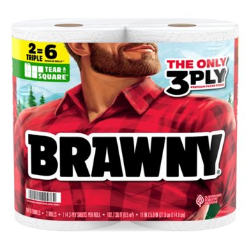 Brawny Tear-A-Square Paper Towels, 2 Triple Rolls