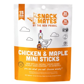 New Primal Snack Mates 3g Protein Chicken & Maple Mini Sticks