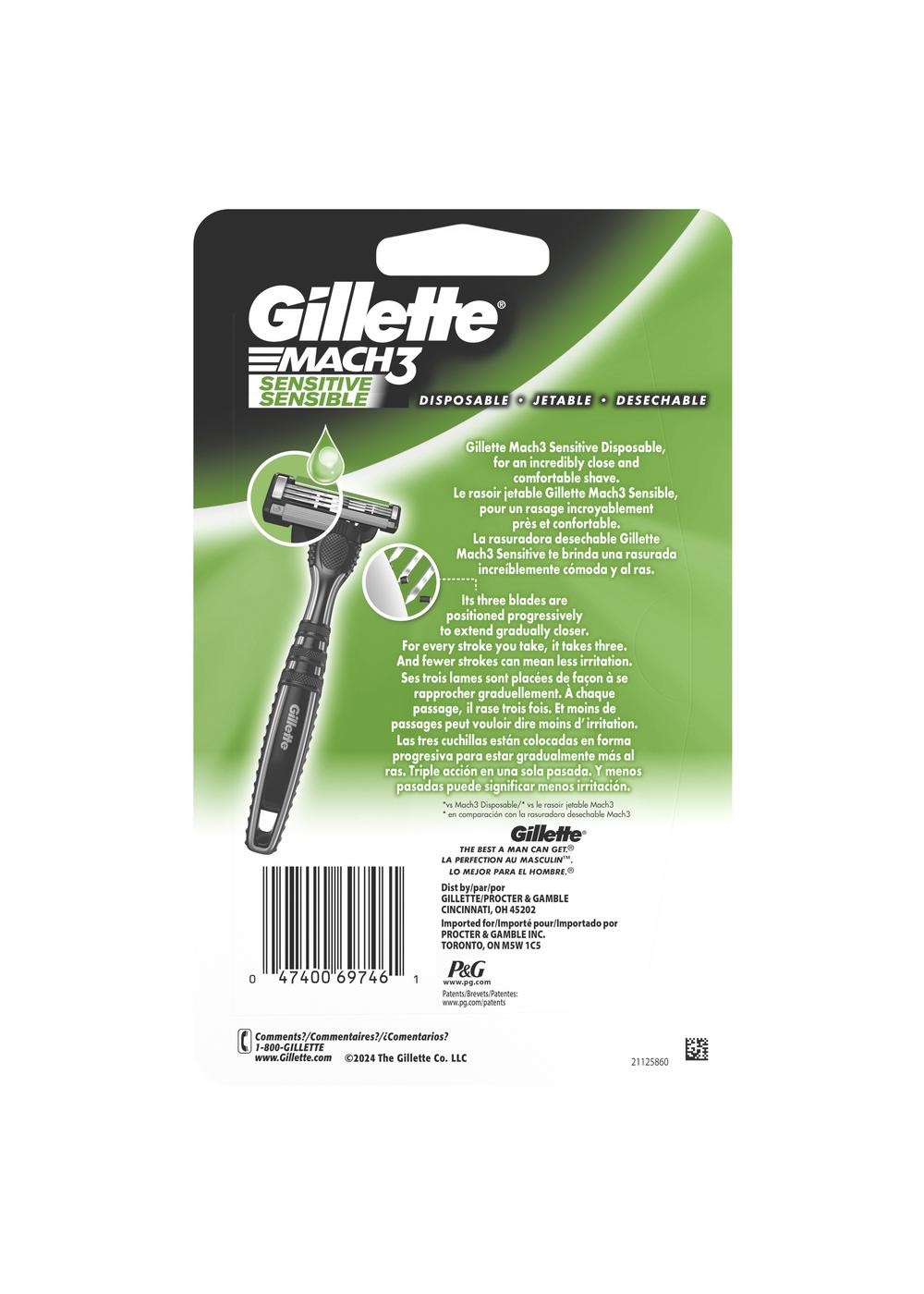 Gillette Mach 3-Blade Sensitive Men's Disposable Razors; image 3 of 4