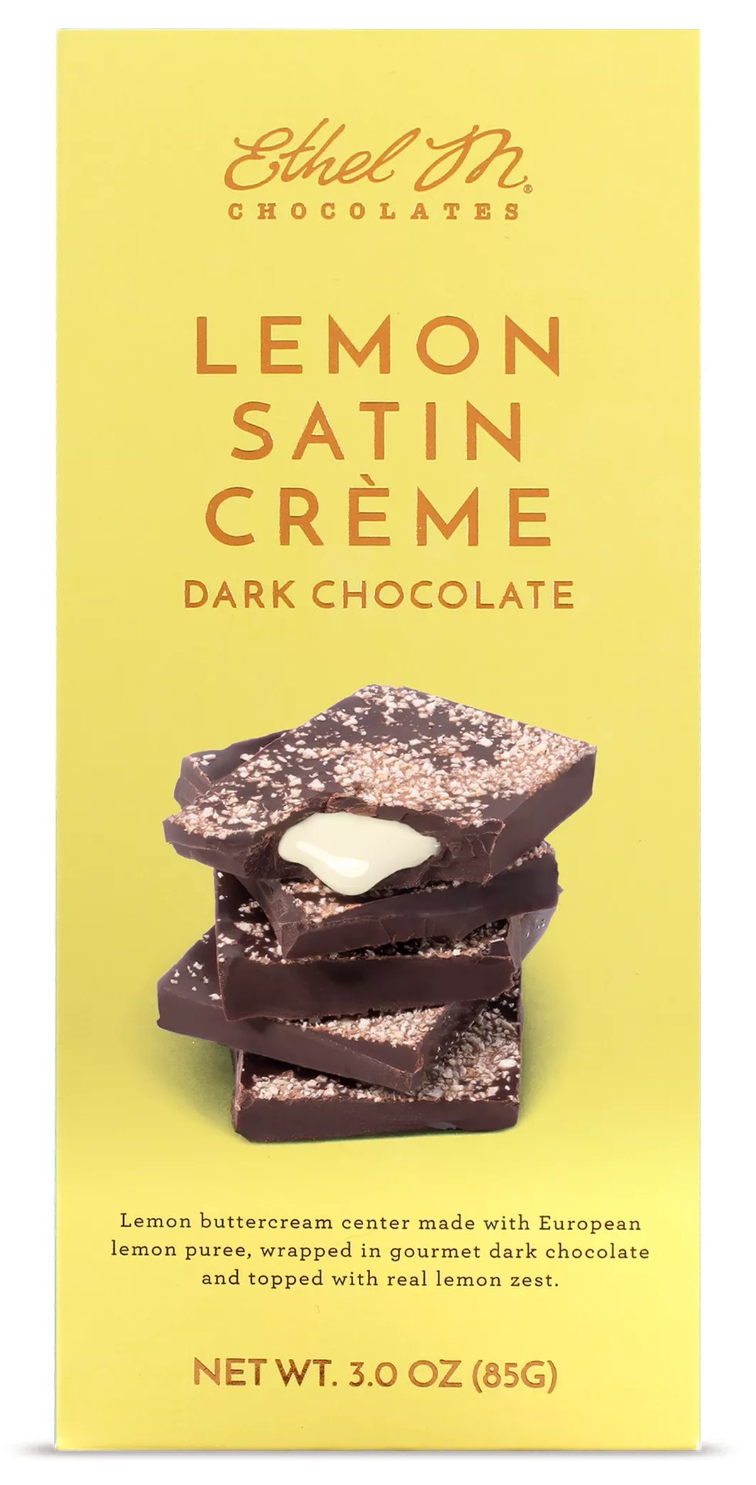Ethel M Chocolate Lemon Satin Crème Dark Chocolate Bar, 3