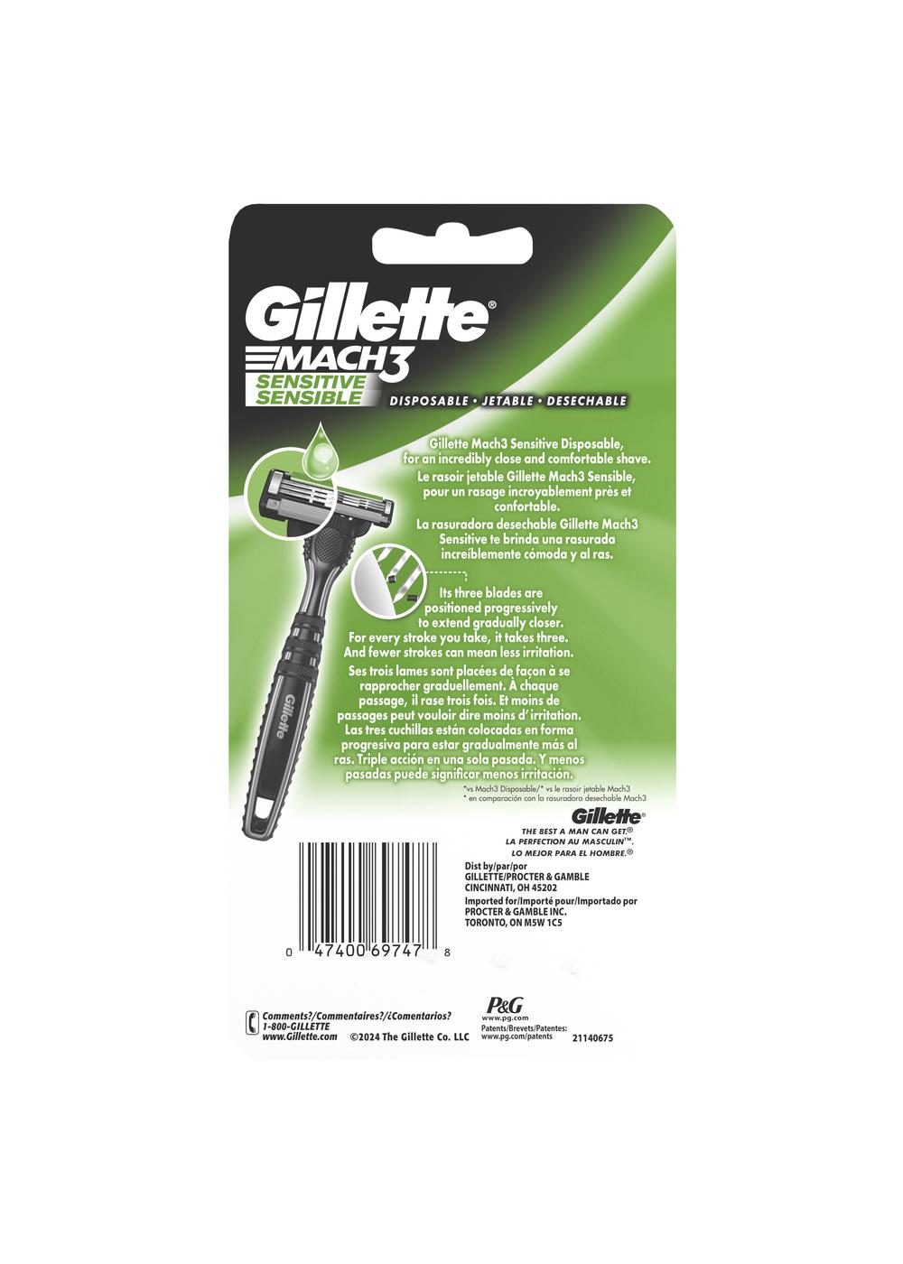 Gillette Mach 3-Blade Sensitive Men's Disposable Razors; image 2 of 4