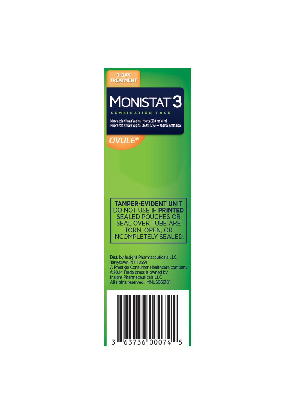 Monistat 3 Day Vagnial Yeast Infection Treatment - Combo pack; image 2 of 2