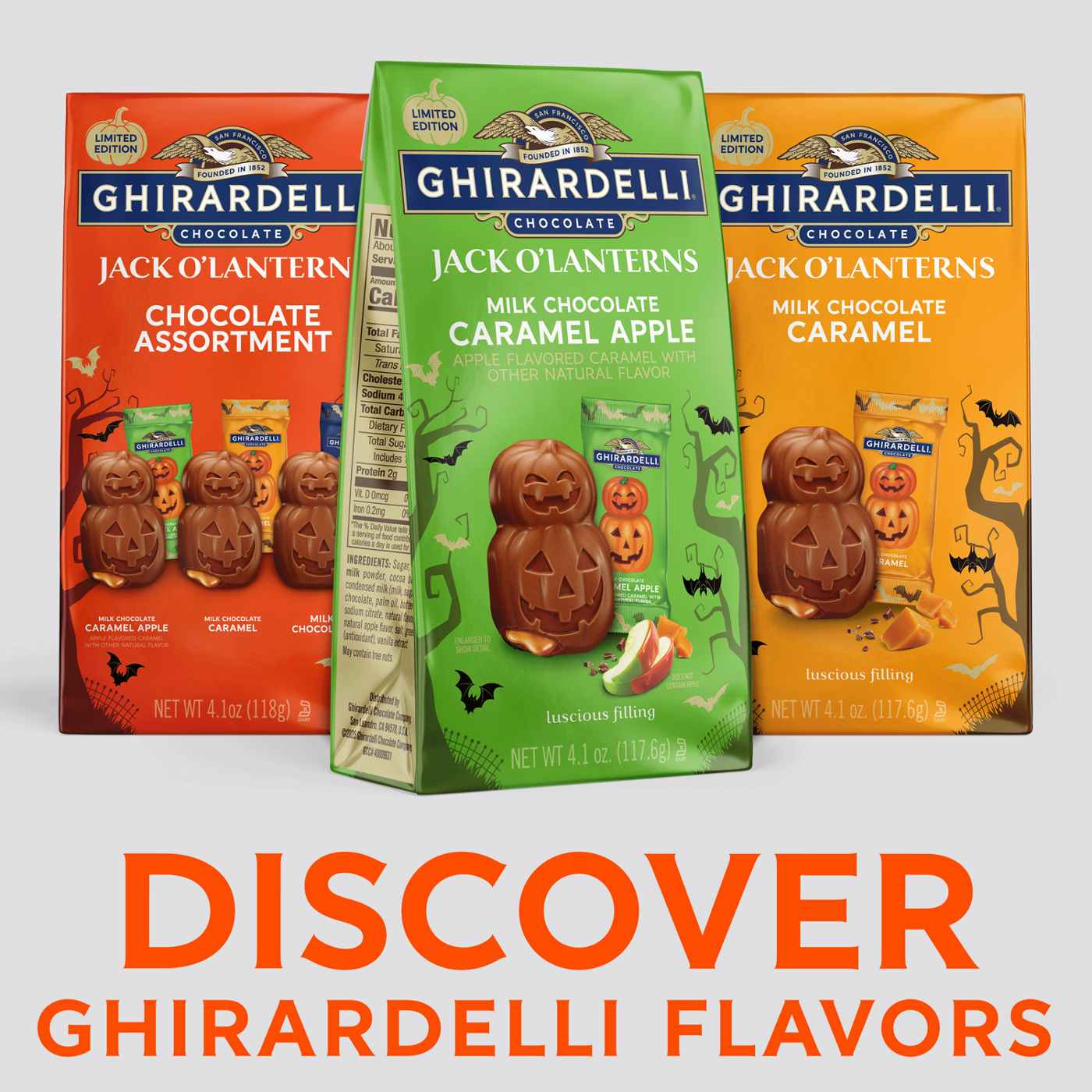 Ghirardelli Jack O'Lanterns Milk Chocolate Caramel Apple Halloween Candy; image 3 of 7