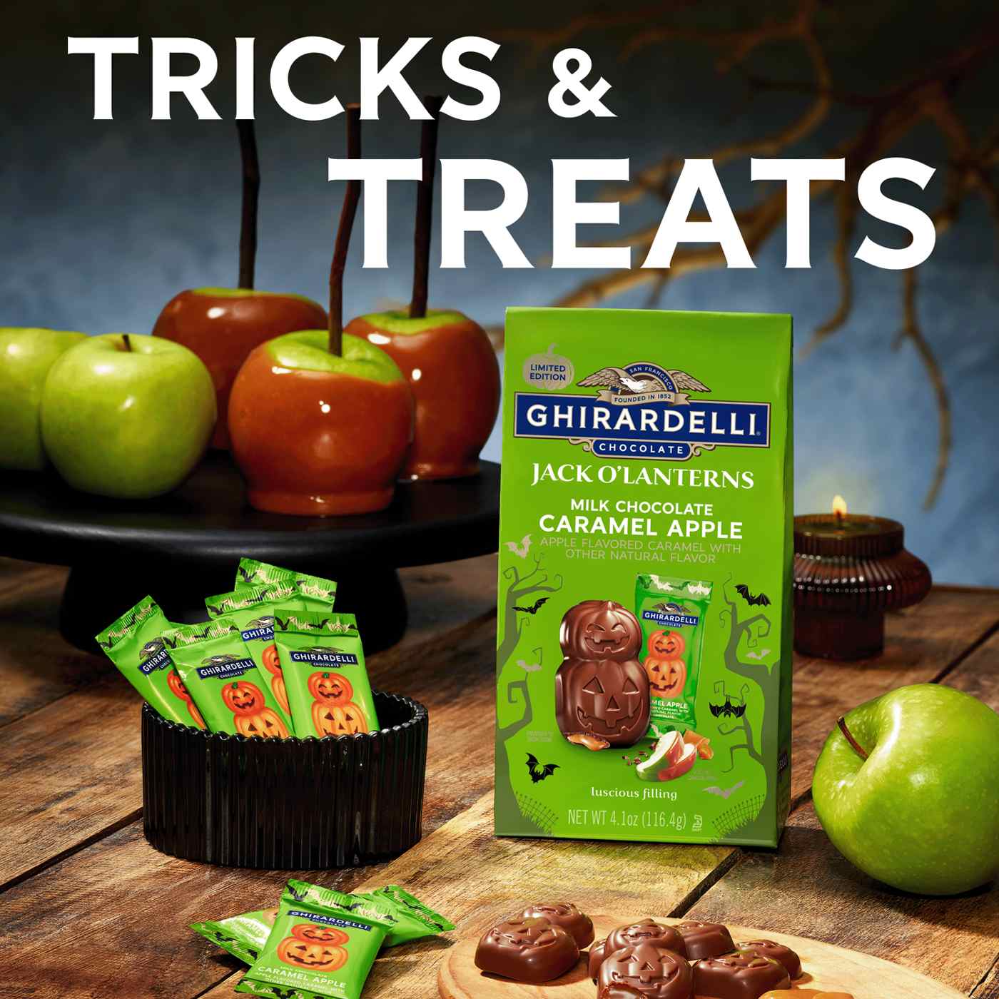 Ghirardelli Jack O'Lanterns Milk Chocolate Caramel Apple Halloween Candy; image 4 of 7