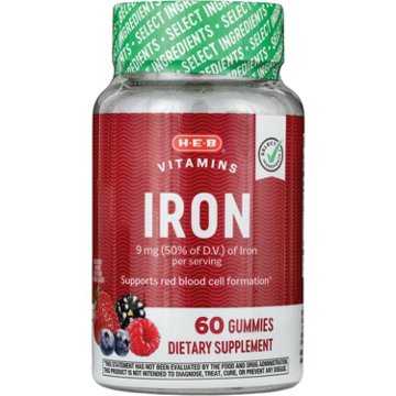 H-E-B Vitamins Iron 9 mg Gummies - Berry, 60 ct