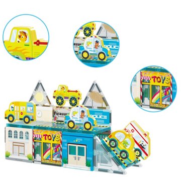 Picasso Tiles Magnetic Tiles Metro City Set with Vehicles, 26 pc