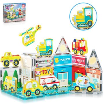 Picasso Tiles Magnetic Tiles Metro City Set with Vehicles, 26 pc