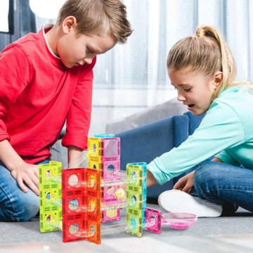 Picasso Tiles Mini Diamond Magnetic Marble Run Track Set, 60 pc