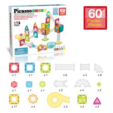 Picasso Tiles Mini Diamond Magnetic Marble Run Track Set, 60 pc