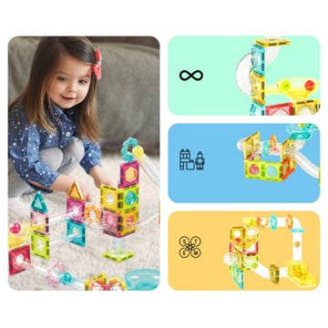 Picasso Tiles Mini Diamond Magnetic Marble Run Track Set, 60 pc