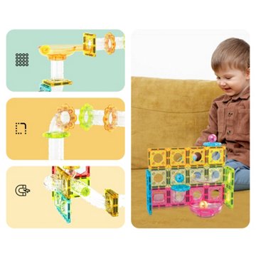 Picasso Tiles Mini Diamond Magnetic Marble Run Track Set, 60 pc