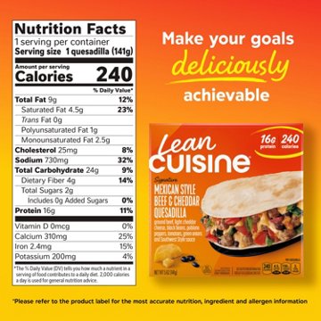 Lean Cuisine 16g Protein Mexican Style Beef & Cheddar Quesadilla Frozen Meal