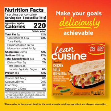 Lean Cuisine 16g Protein Chicken Fajita Quesadilla Frozen Meal