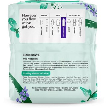 The Honey Pot 100% Organic Cotton Cooling Herbal Overnight Pads with Wings