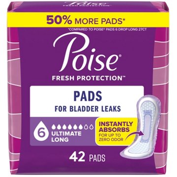 Poise Incontinence Pads, Ultimate Absorbency, Long Length, 42 ct