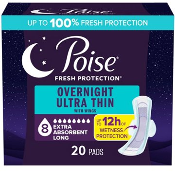 Poise Ultra Thin Incontinence Overnight Pads - Extra, Long, 20 ct