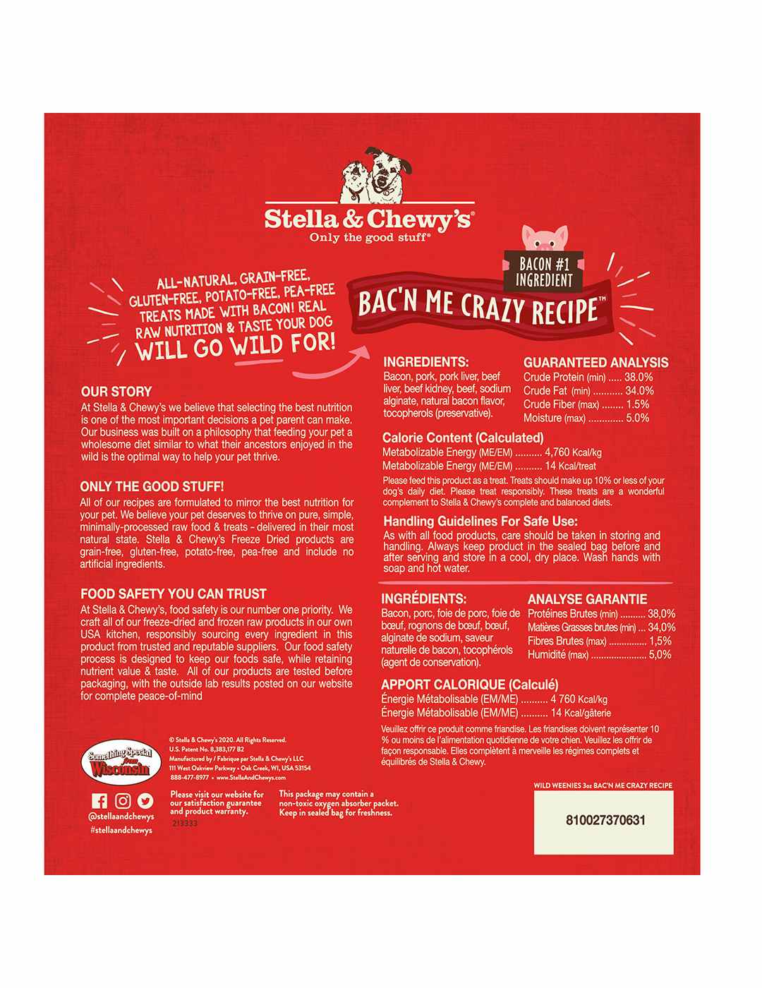 Stella & Chewy's Freeze Dried Wild Weenies Dog Treats - Bac'n Me Crazy; image 2 of 2