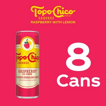 Topo Chico Sabores Raspberry with Lemon Flavored Sparkling Water 8 pk Cans