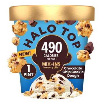 Halo Top Mix Ins 16g Protein Chocolate Chip Cookie Dough Light Ice Cream, 1 pt