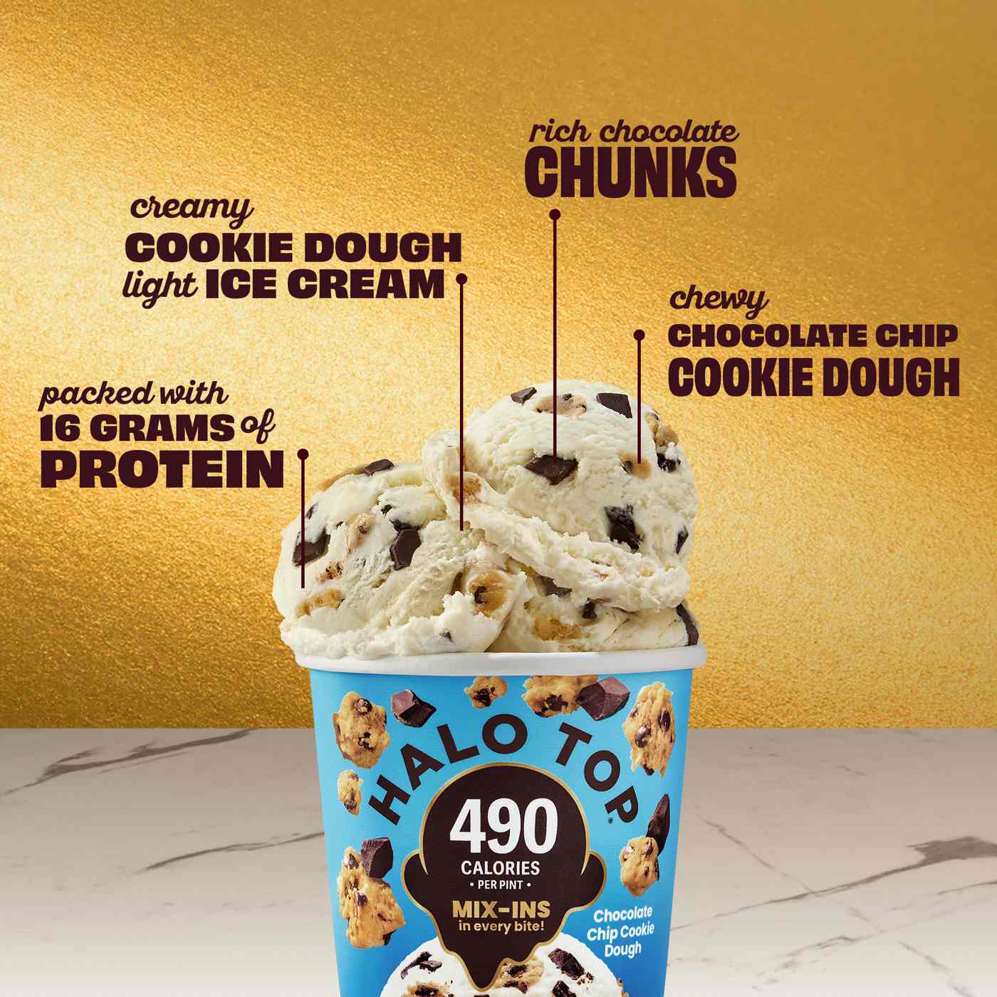 Halo Top Mix Ins 16g Protein Chocolate Chip Cookie Dough Light Ice Cream; image 3 of 4