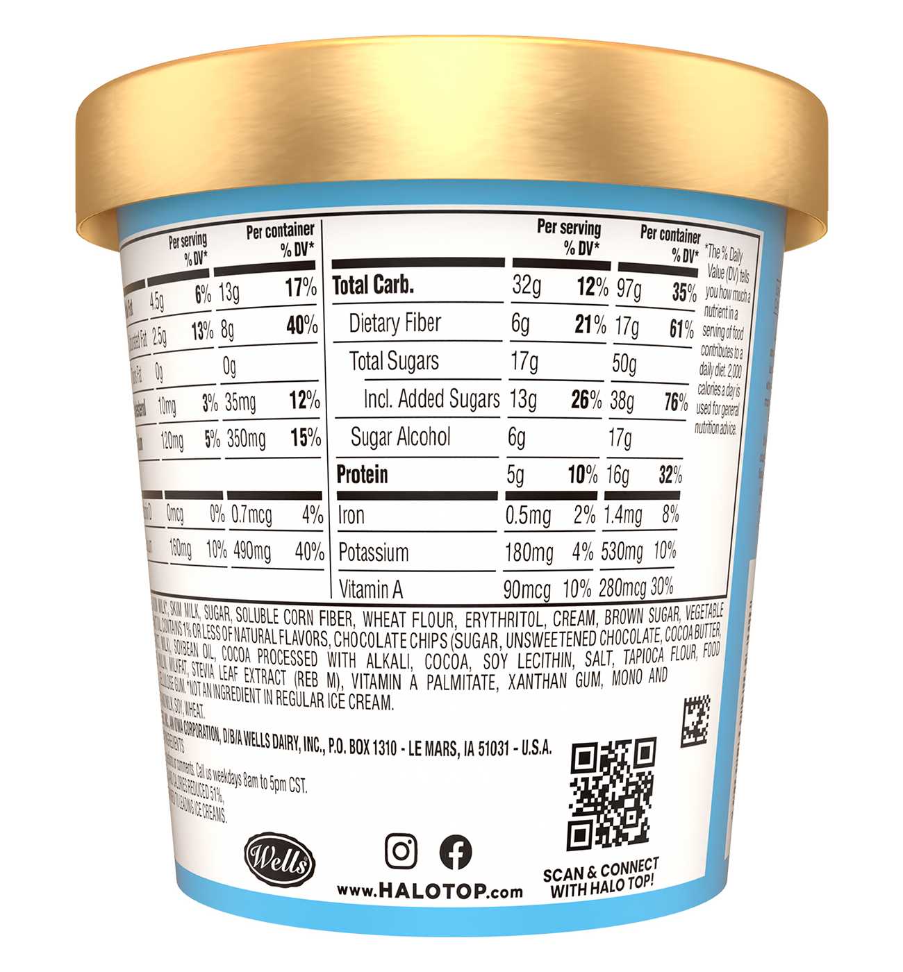Halo Top Mix Ins 16g Protein Chocolate Chip Cookie Dough Light Ice Cream; image 4 of 4