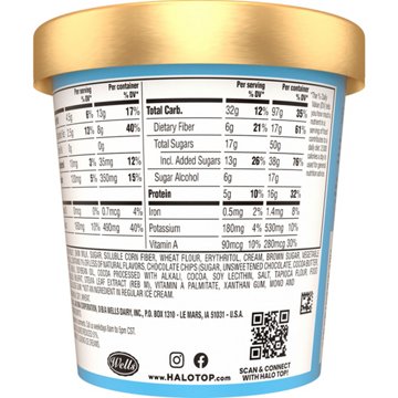 Halo Top Mix Ins 16g Protein Chocolate Chip Cookie Dough Light Ice Cream, 1 pt