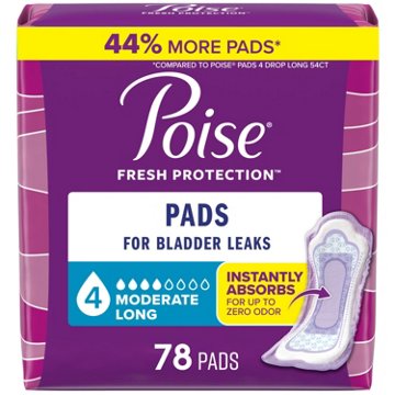 Poise Incontinence Pads - Moderate, Long, 78 ct