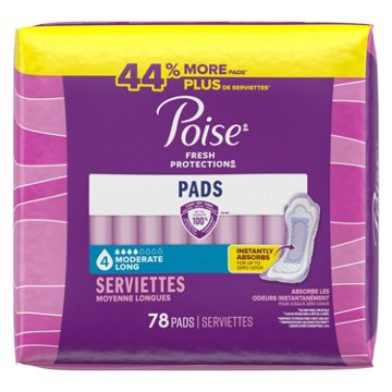 Poise Incontinence Pads - Moderate, Long, 78 ct