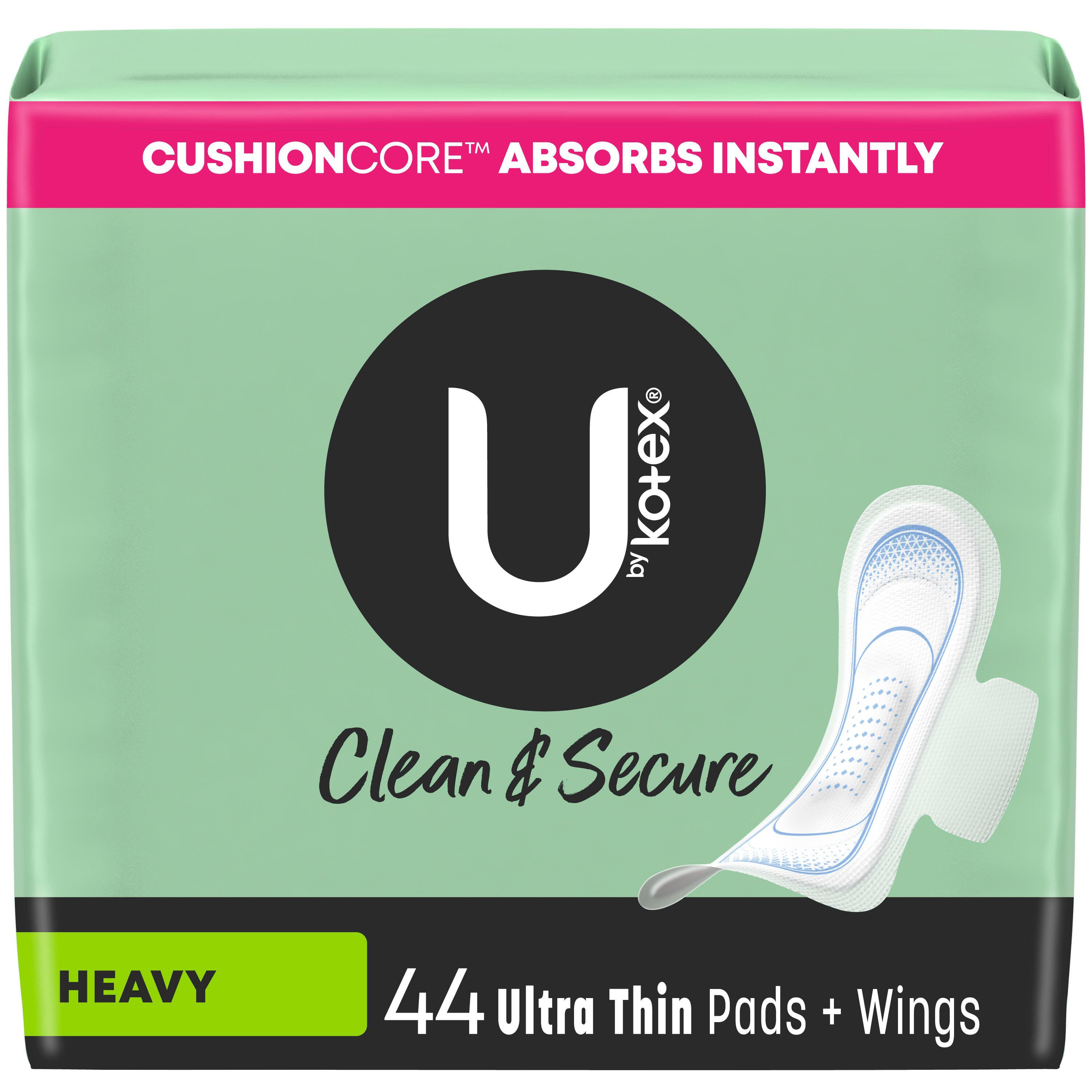 U by Kotex Clean & Secure Ultra Thin Pads with Wings - Heavy Absorbency ...