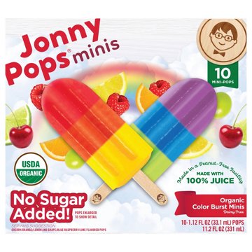 JonnyPops Organic Dairy Free No Sugar Added Color Burst Mini Pops, 10 ct