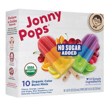 JonnyPops No Sugar Added Organic Color Burst Minis Frozen Pops, 10 ct