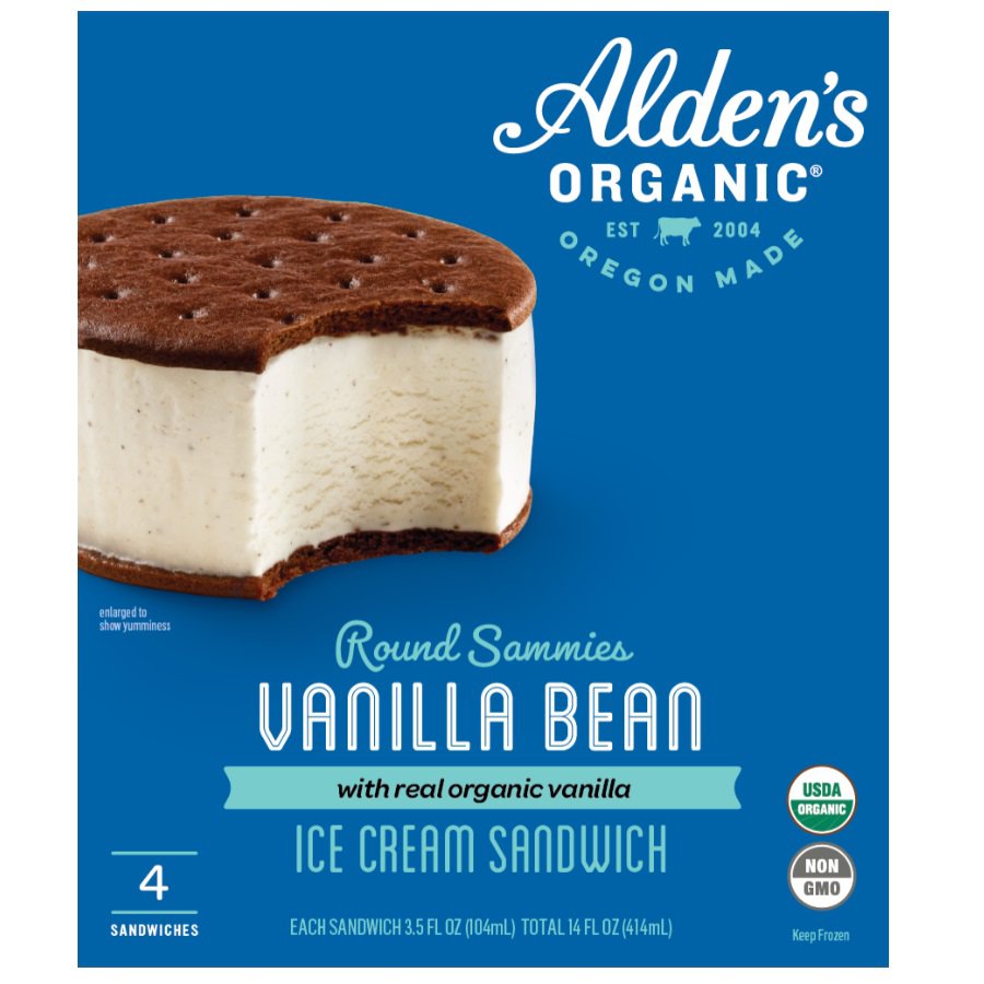 Alden's Organic Round Sammies Vanilla Bean Ice Cream Sandwiches - Shop ...