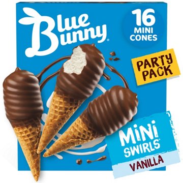 Blue Bunny Mini Swirls Vanilla Cones Party Pack, 16 ct