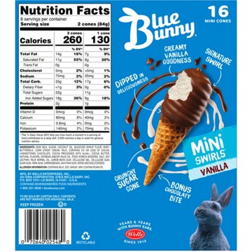 Blue Bunny Mini Swirls Vanilla Cones Party Pack, 16 ct
