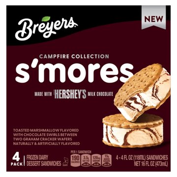 Breyers Campfire Collection S'mores Frozen Dairy Dessert Sandwiches, 4 ct