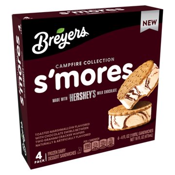 Breyers Campfire Collection S'mores Frozen Dairy Dessert Sandwiches, 4 ct