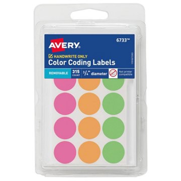 Avery Neon Color Coding Dot Labels, 315 ct