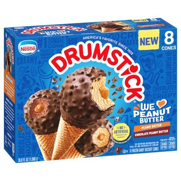 Nestle Drumstick Chocolate & Peanut Butter Sundae Cones Variety Pack, 8 ct