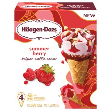 Haagen-Dazs Summer Berry Belgian Waffle Ice Cream Cones, 4 ct