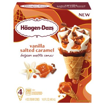 Häagen-Dazs Vanilla Salted Caramel Belgian Waffle Ice Cream Cones, 4 ct