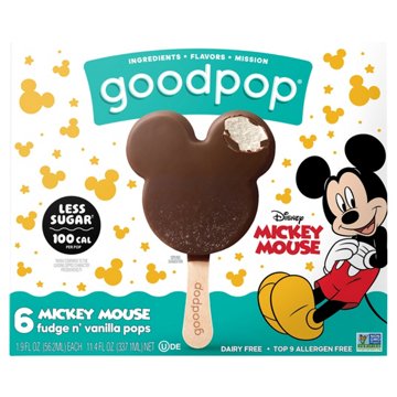 GoodPop Dairy Free Mickey Mouse Fudge n' Vanilla Pops, 6 ct