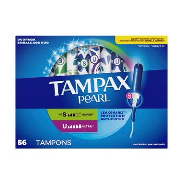 Tampax Pearl Tampons Multipack, with LeakGuard Braid, Super/Ultra Absorbency, Unscented, 56 Count, 56 ct