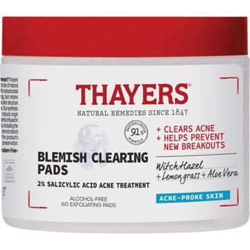 Thayers Witch Hazel Blemish Clearing Toner Pads with Salicylic Acid Acne Treatment, 60 ct
