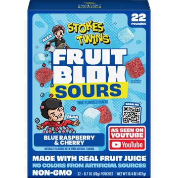 FruitBlox Sours Blue Raspberry & Cherry Snack Pouches, 22 ct