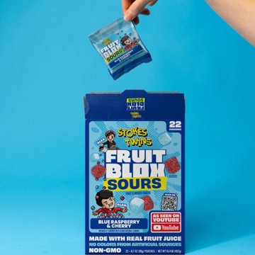 FruitBlox Sours Blue Raspberry & Cherry Snack Pouches, 22 ct